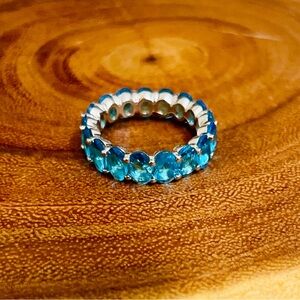 Blue Topaz AAA CZ Eternity Band Ring 18K White Gold Filled ~ Brand New!